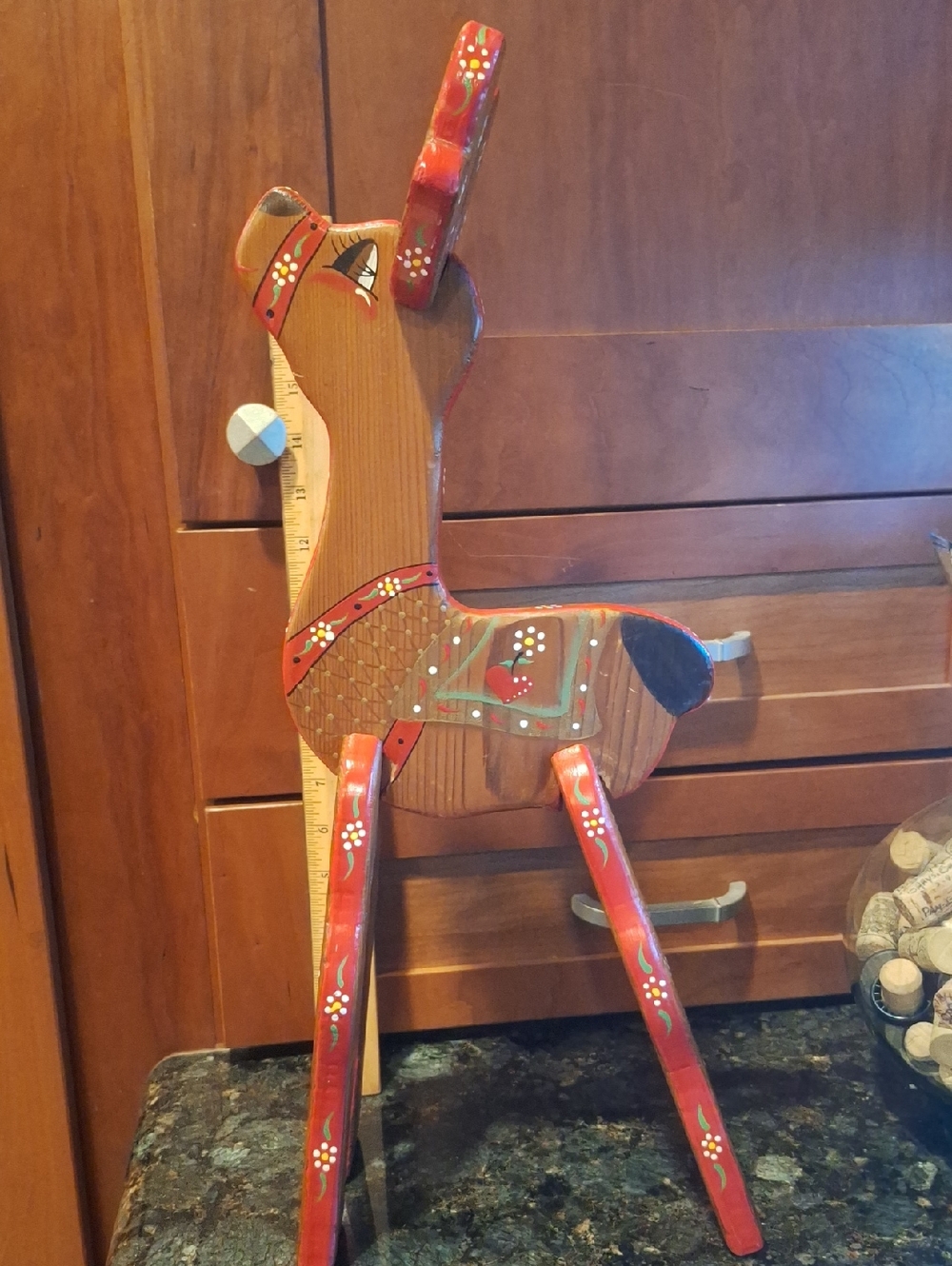 Vintage Hand-Painted Folk Art Wooden Reindeer.  Approx. 20" Tall X 8" Wide